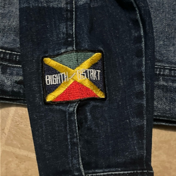 8ighth dstrkt denim button up distressed embroidered jean jacket - Picture 9 of 14